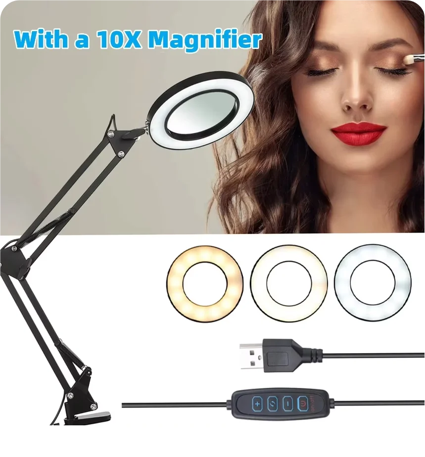72LED 10X Illuminated Magnifier USB 3 Colors LED Magnifying Glass for Soldering Iron Repair/Skincare Beauty/Table Light tool magnifying glass soldering magnifier soldering repair magnifier magnifying glass lamp