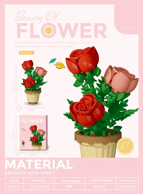 Building Block Flower Potted Plant Ornament Small Size Sunflower Rose Lily DIY Compatible with LEGO Building Block Toys for Girl 16