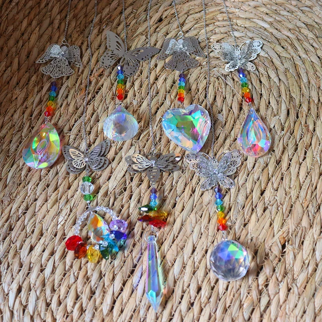 Crystal Light Collection Medál Kerti Díszek Kreatív Szivárványos Könnyű Fogó Ablak Terasz Dekoráció Angyal Fém Az Otthoni Kerthez - Image 3