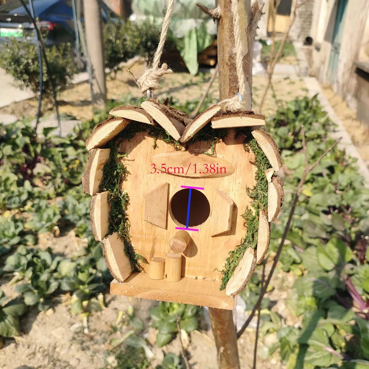 Wooden Bird's Nest Outdoor Hanging Heart-Shaped Bird's Nest House Pole Small Birdcage House Budgie Bird 1 Piece