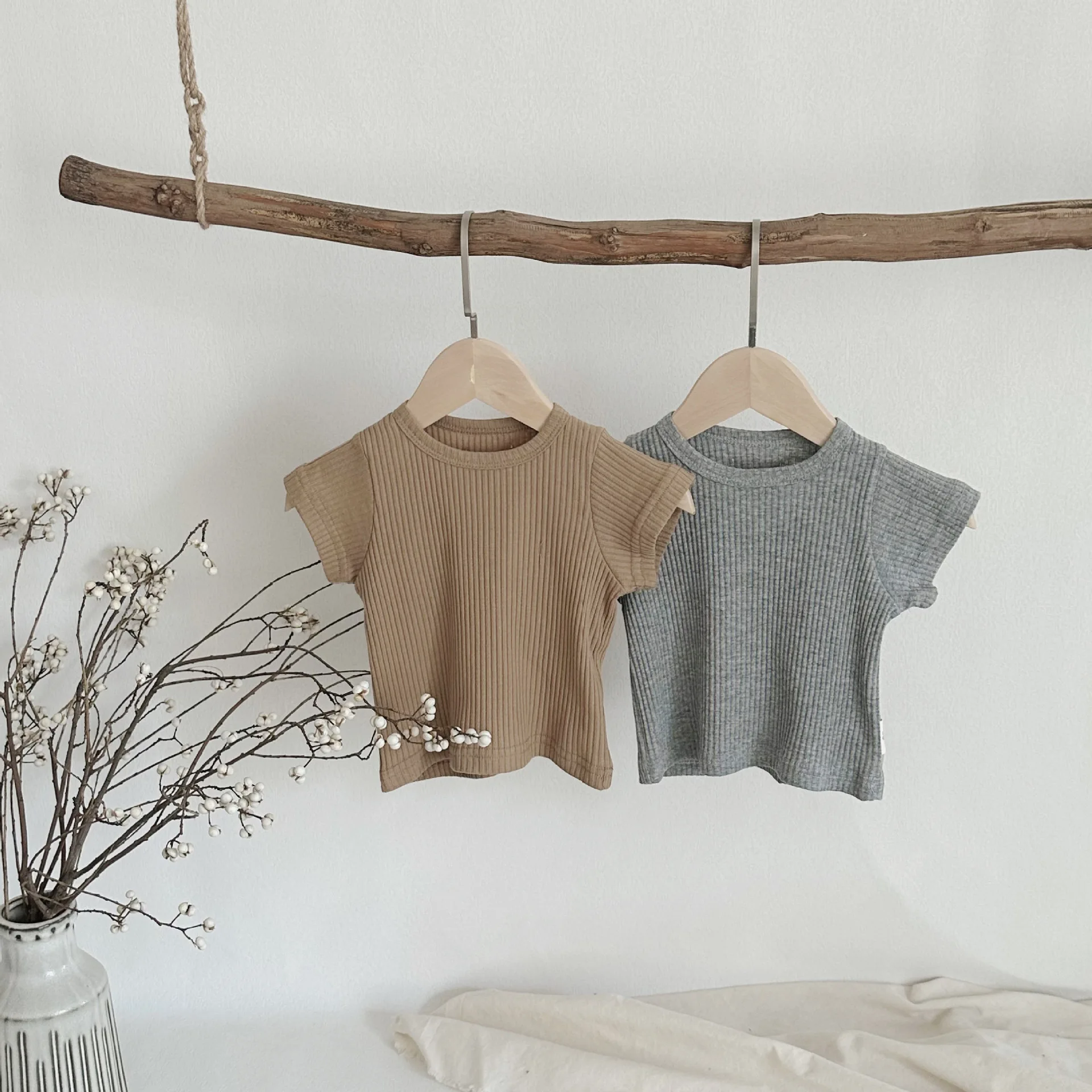 Summer New Baby Short Sleeve T Shirts Cotton Infant Boy Solid Versatile Tees Toddler Girl O-neck Ribbed Bottoming Tops