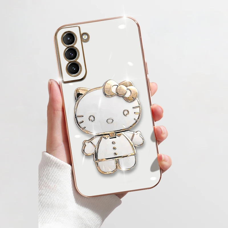 Funda de Hello Kitty chapada de lujo para Samsung Galaxy, S23, S22 Ultra, S21, S20 FE, S10, S9, S8, Note 20, 9, 8 Plus, 10 Lite, Mirror Rack Cover