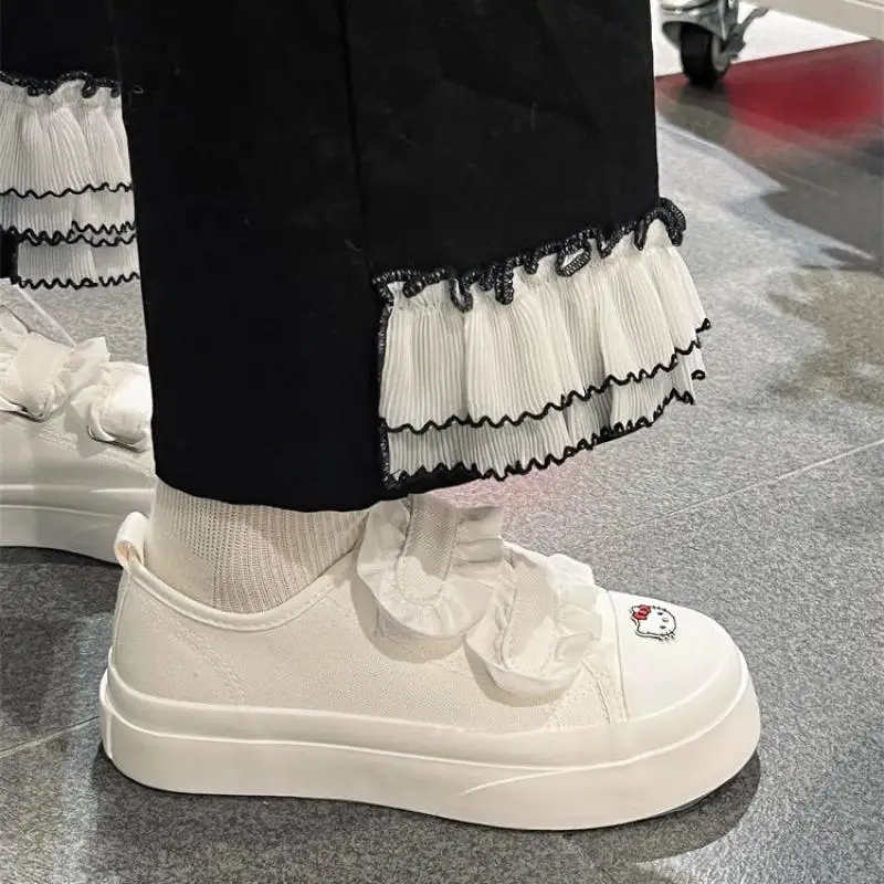 

24 New Cartoon Hello Kitty Niche Canvas Shoes Trend Ins Wind Hundred with Round Head Thick Bottom Cute Small White Shoes Female