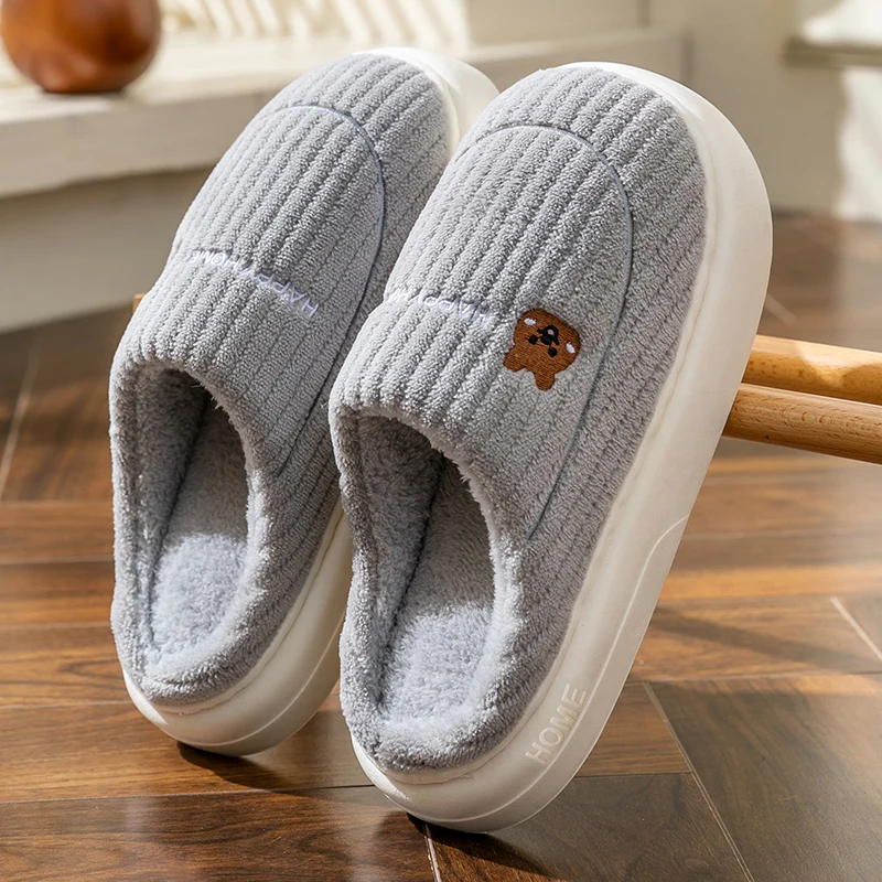 New Winter Soft Sole Mens Indoor Floor Non-slip Slides Bedroom Flat Toe Wrap Warm Plush Slippers Male Home Casual Cotton Shoes