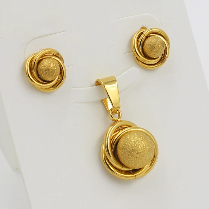 Earring Ring Sets Earrings For Women Stainless Steel Gold Color Ball Twisted With Chain Pendants Necklace