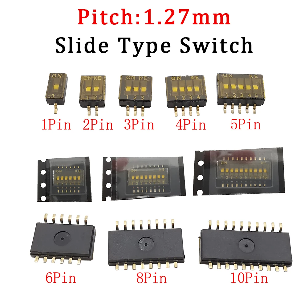 

100 шт. SMD SMT слайд-тип защелкивающиеся переключатели 1,27 мм Шаг 1/2/3/4/5/6/8/10 контактный позиционный переключатель DIP переключатель циферблата 1,27 мм