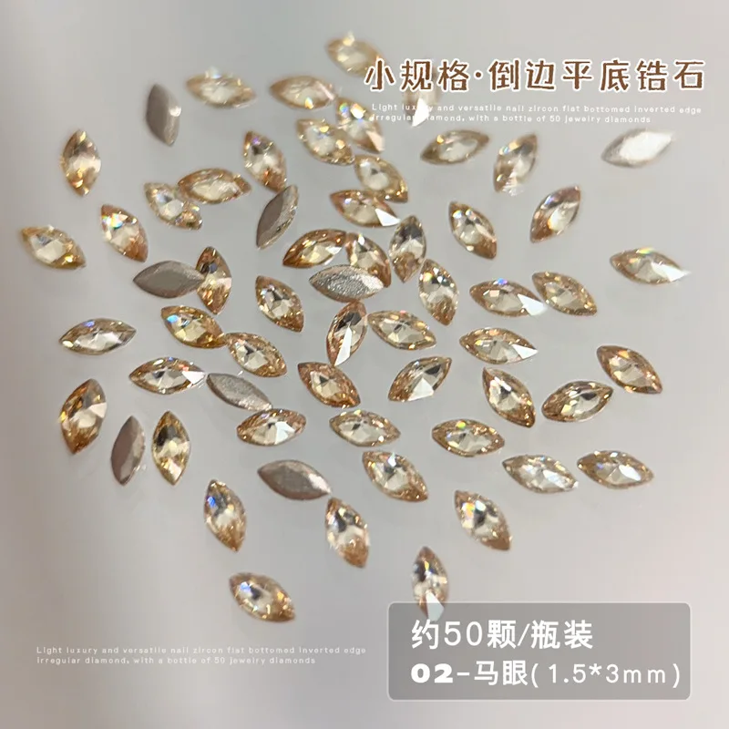 K9 미니 샴페인 지르콘 네일 아트 라인스톤 50/100PCS 말 눈/타원형/물방울/하트 보석 1.5-4mm 반짝 이는 네일 다이아몬드 12월