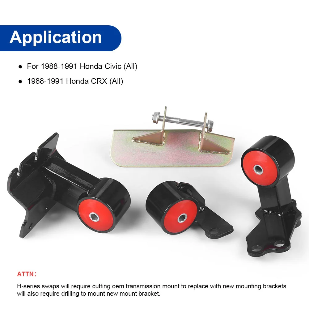 D15/D16 TO H22/H23 Engine Motor Mount Swap For Honda EF Civic/CRX H-Series 88-91 LC101068-RD