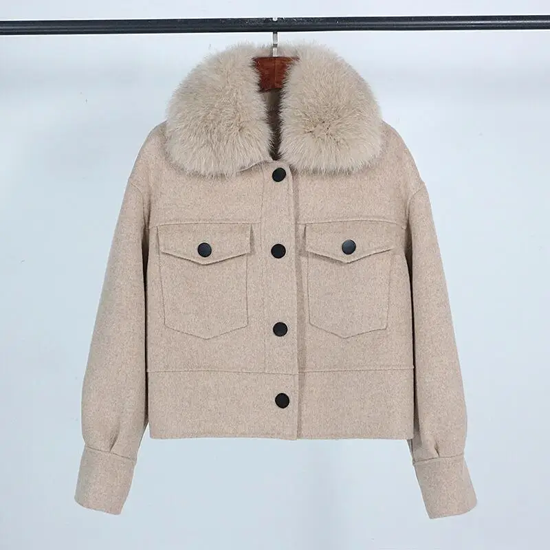 

New Autumn Fashion Casual Minimalist Small Lapel Loose And Slimming Wool Double-Sided Woolen Coat For Women
