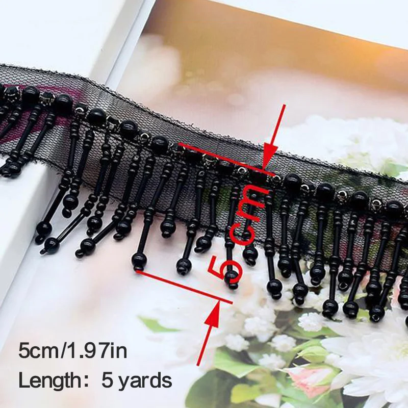 5cm Beaded Sequins Tassel Latin Dance Dress Decorative Trim Fringe Lace Trimming Clothes Sewing Accessories Clothing Supplies