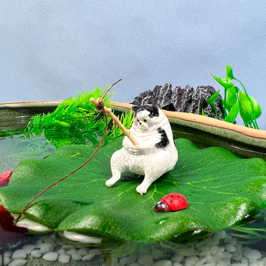 Fish tank decorations Fish tank fishing cat hanging creative landscape decoration desktop cat fishing micro landscape