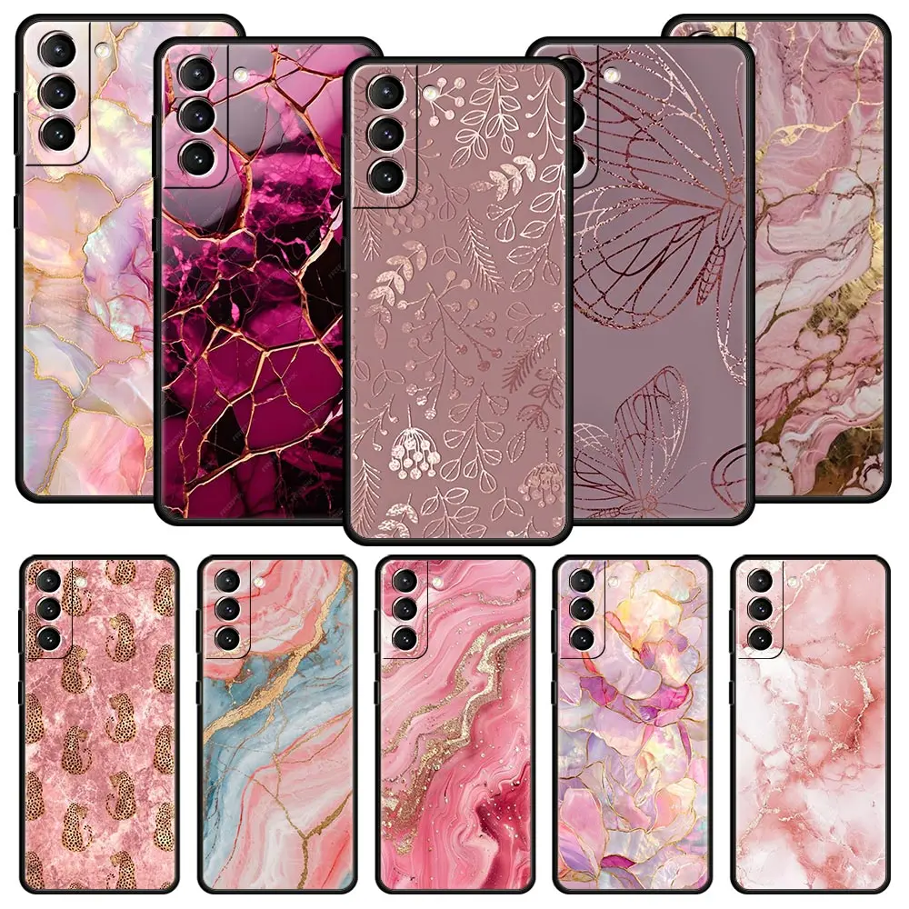 Elegant Gold Pink Marble Phone Case - Soft TPU Cover