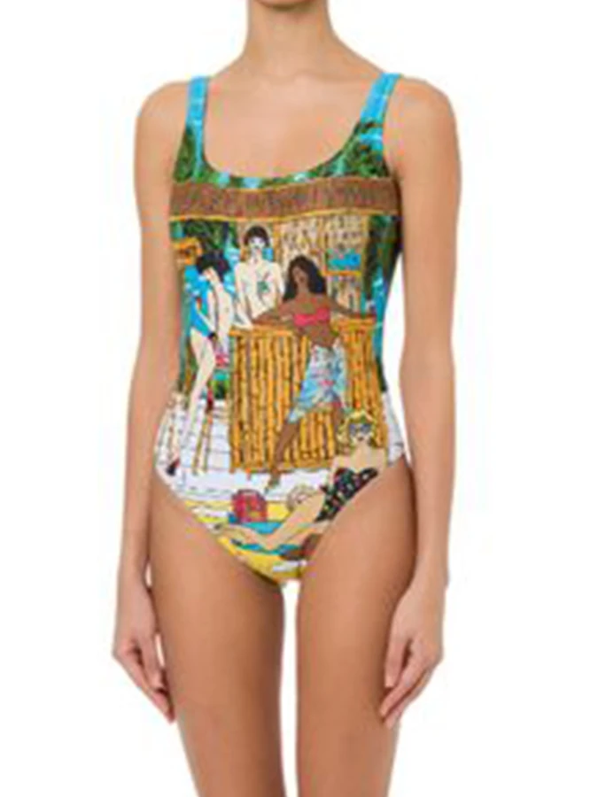 Women's Swimwear U-shaped Collar Floral Print Fashion Summer One Piece Cutout Swimsuit Backless Bathing Sexy / New 2023