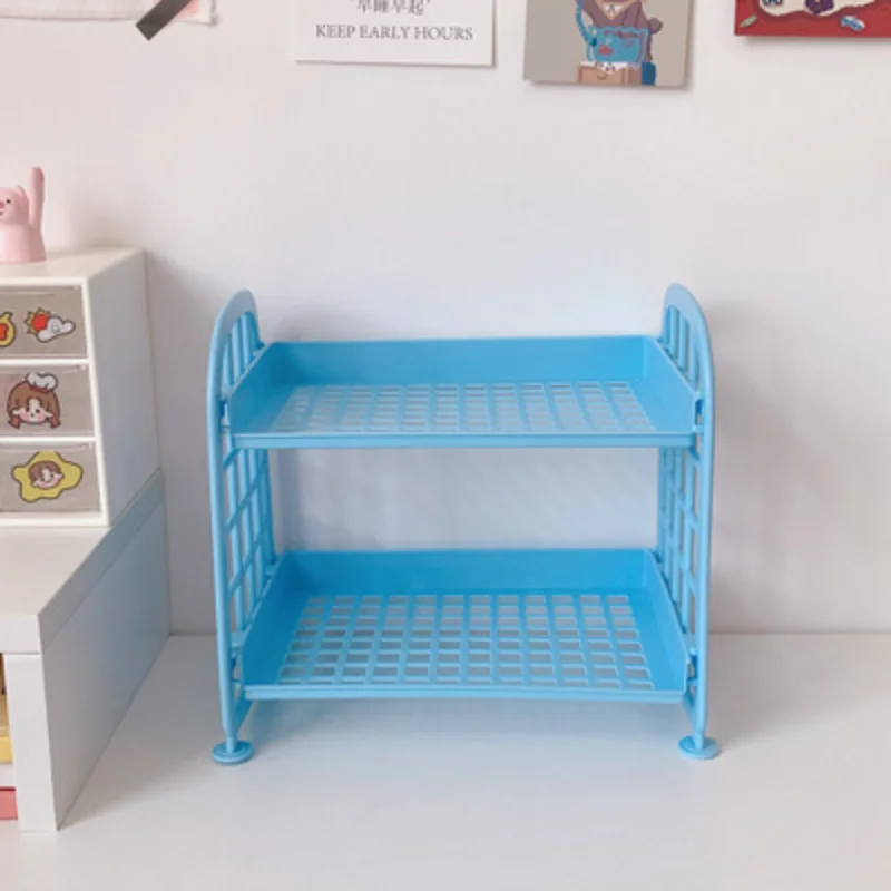 Desk Organizer Korean Cute 2 Layer Cosmetic Brush Pencil Storage Rack Simple Desktop Stationery Organizer Rack Simple DIY Folding Handmade
