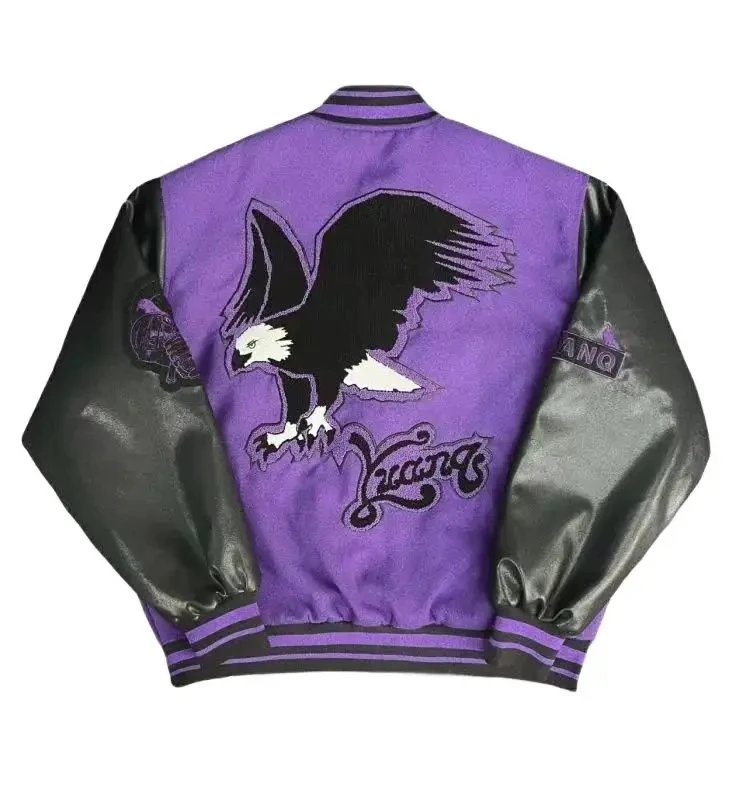VIntage Varsity Jacket Men Purple Baseball Jackets Embroidery PU