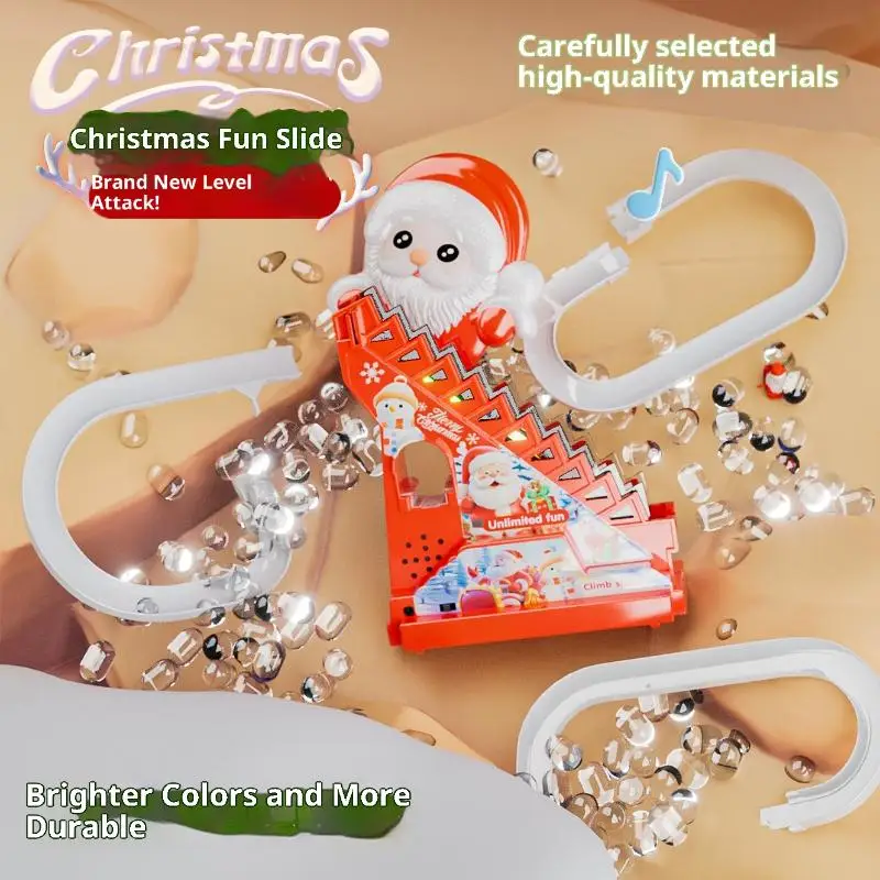 1Set Christmas Santa Snowman Electric Coaster Toy -Light & Music Stair Slide Track Activity Holiday Decoration for Boys Girls
