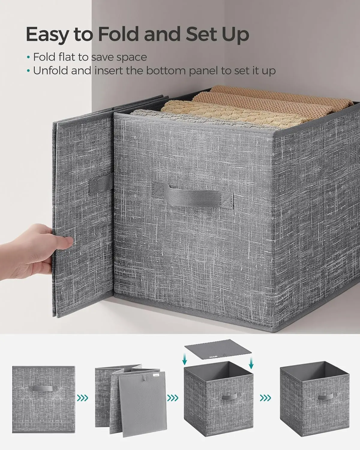 Storage Cubes,  Non-Woven Fabric Bins with Double Handles, Closet Organizers for Shelves, Foldable, for Clothes 6