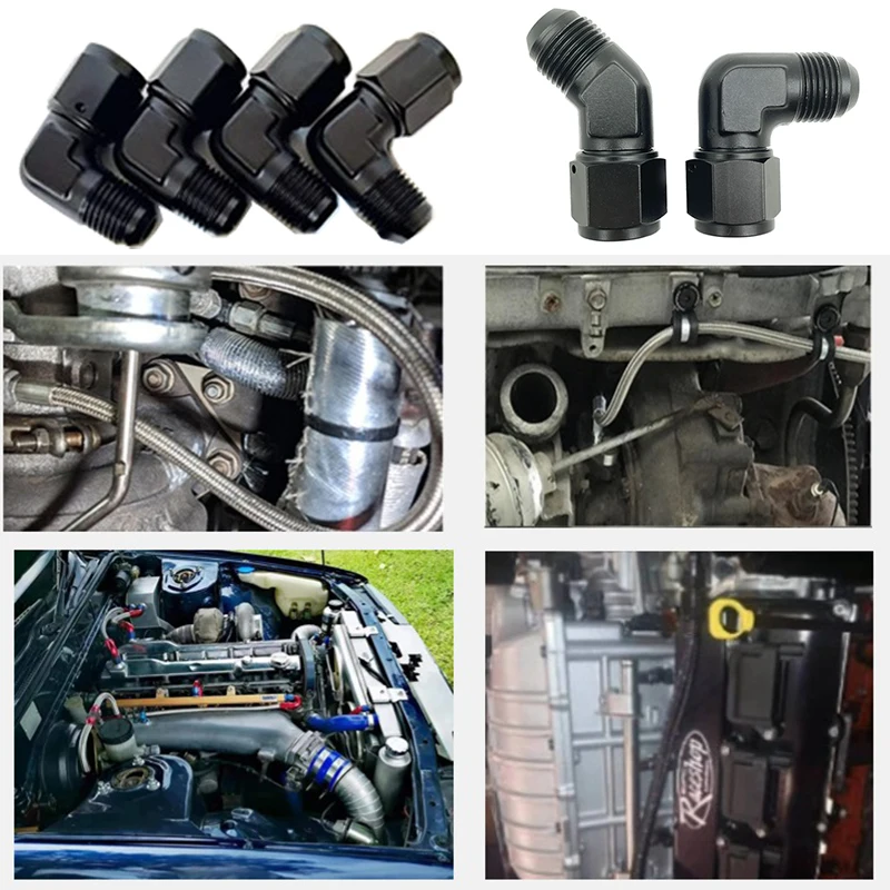 Adattatore In Alluminio Anodizzato Nero AN6-AN10 – Raccordo A 90° Femmina-maschio Per Carburante E Olio – Filettatura Linee Combustibile