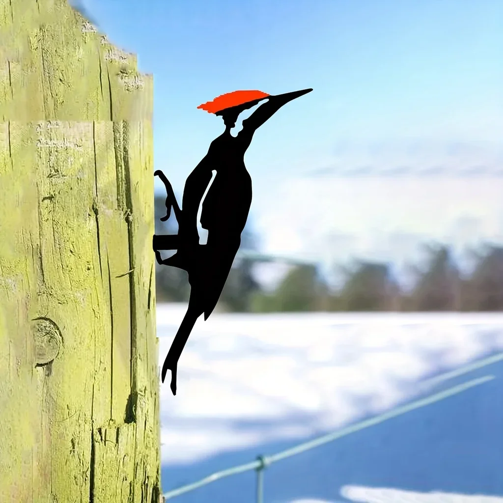 Metal Wall Art Home Woodpecker On Branch Steel Silhouette Garden Yard Patio Outdoor Statue Stake Decoration garden art decor animal sculpture decorations