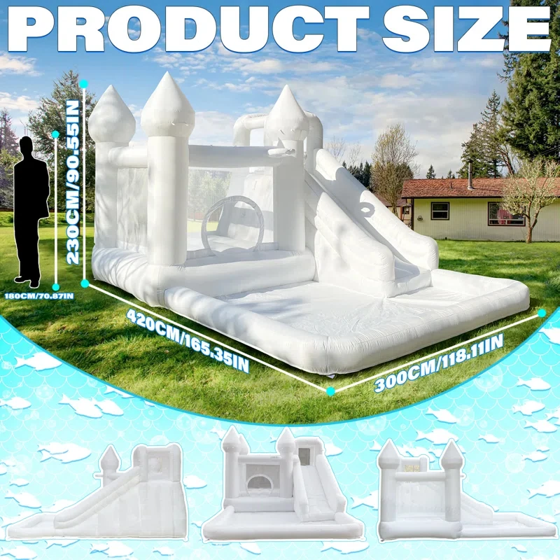 White Inflatable Bounce House with Slide 5