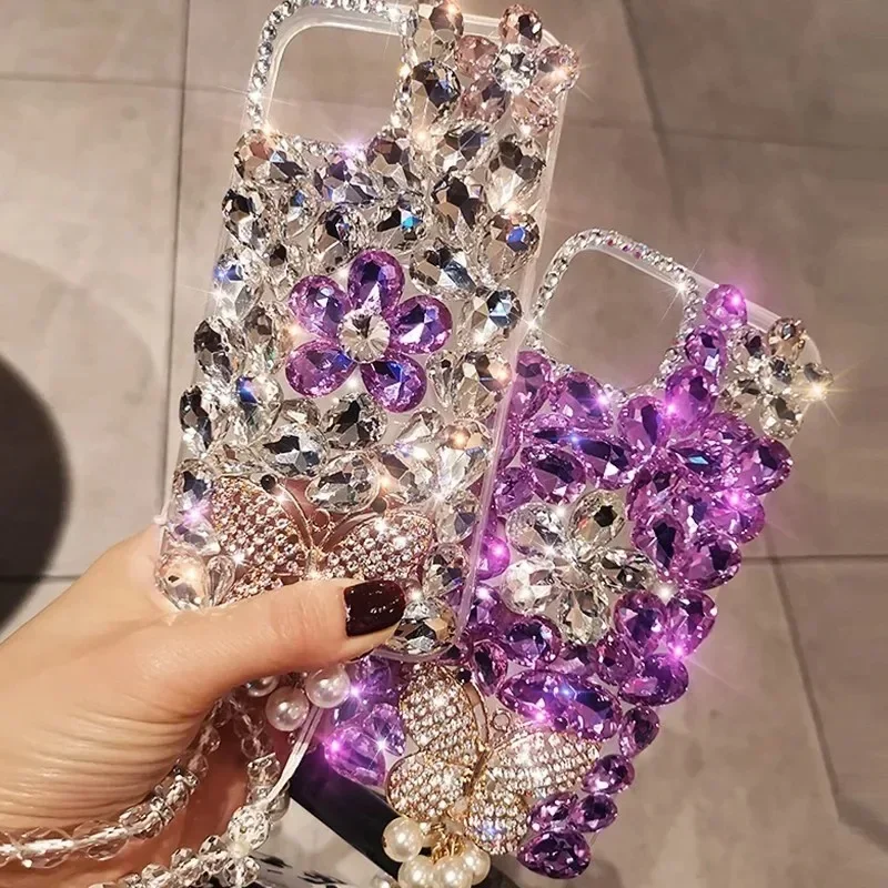 Luxury Rhinestone Phone Cases for Women, Bling Diamond, Handmade Cellphone Covers, All Models, For iPhone 15, 14, 16, 13