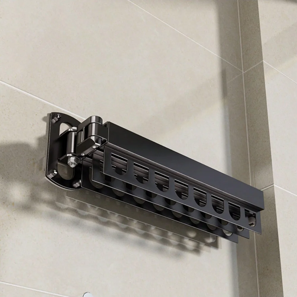 Aluminum Alloy Foldable Wall-mounted Clothes Drying Rack, No Drill Balcony Hanger for Hotel/Home Indoor Outdoor Use