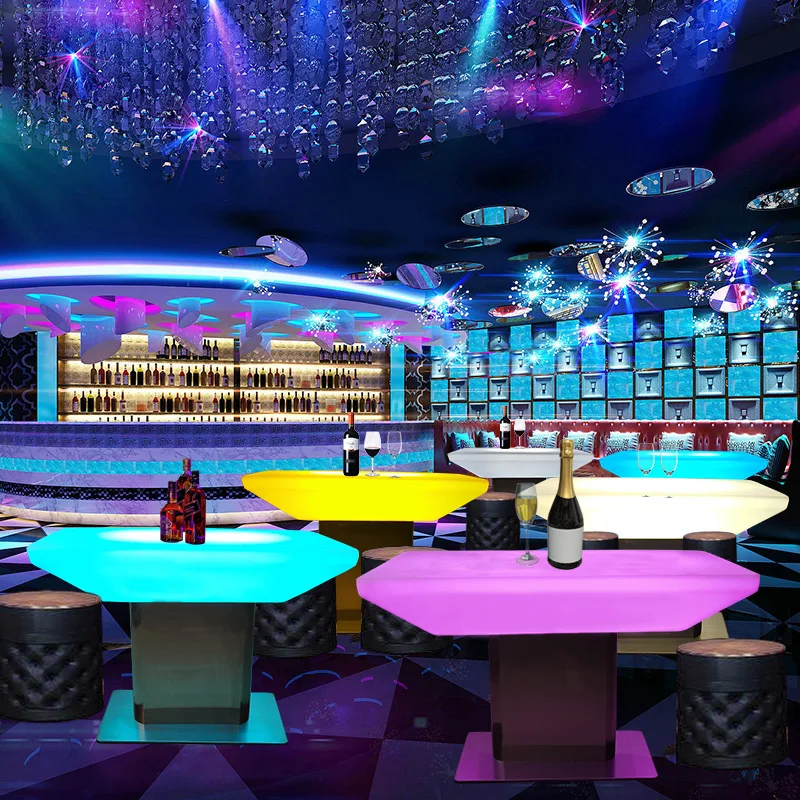 

Hot led light high foot bar table and chair leisure entertainment tea table Outdoor table rectangular bar table