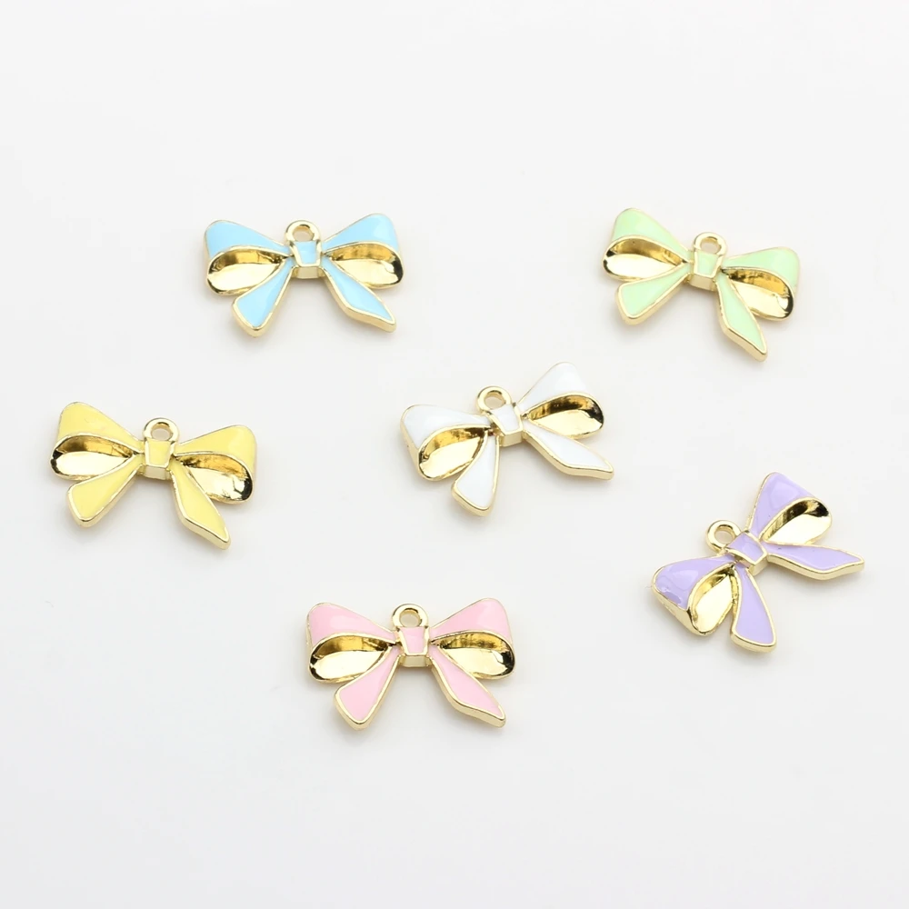 Zinc Alloy Color Spray Paint Enamel Mini Bow Charms Pendant 10pcs/lot For DIY Jewelry Making Accessories