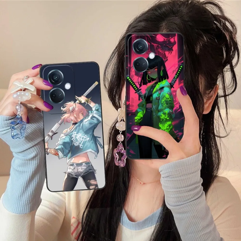 Weapon Girl Mobile Cell Phone Case For Oppo Find X5 X3 X2 A93 Reno 8 7 Pro A74 A72 A53 Black Soft Phone Cover Funda