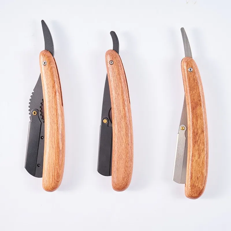 Men's Professional Barber Razor Pear Flower Wood Manual Folding Shaving Shave Stainless Steel Straight Razor Beard trimmer 6