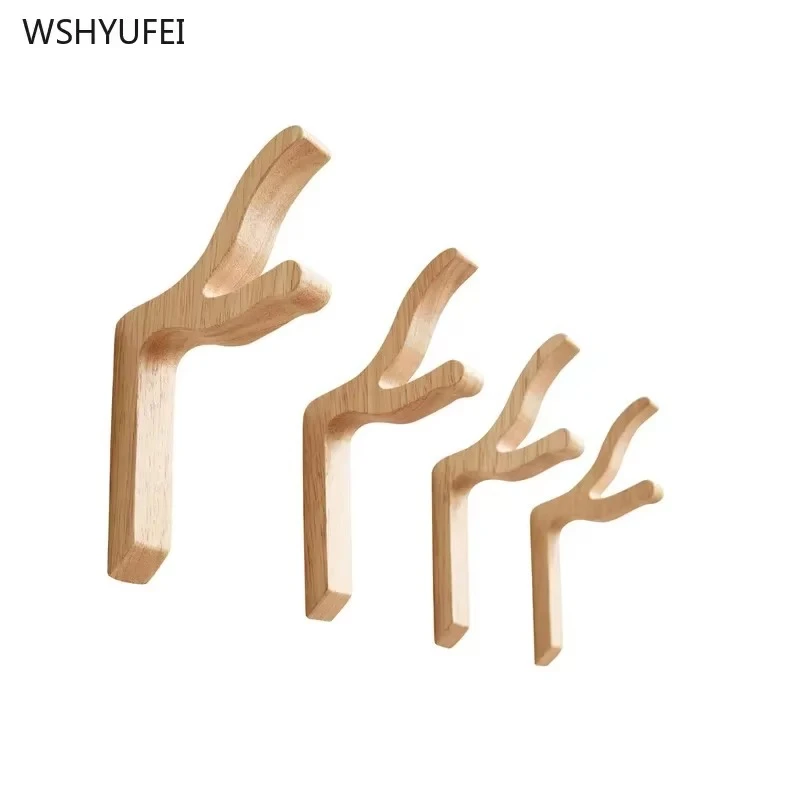 Creative Solid Wood Home Decor Hook Up Door Living Room Bedroom Deoration Accessories Wall-mounted Hangers Punch-free Wall Hook 5