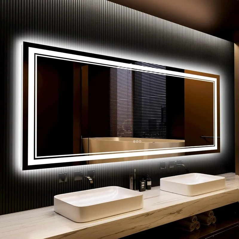 84x32 LED Mirror for Bathroom with Front and Backlit Anti-Fog Lighted Mirror Dimmable LED Bathroom Vanity Mirror with Lights