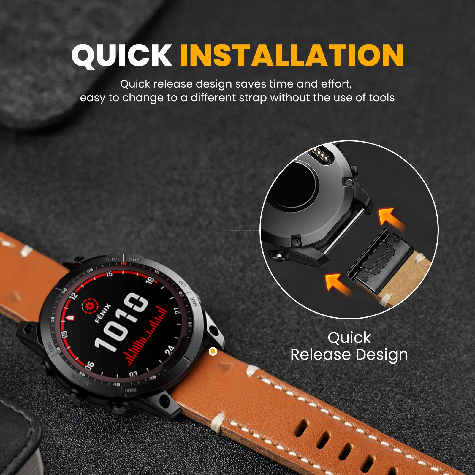 Premium Genuine Leather Quick Fit Watchband Bracelet, 22mm/26mm