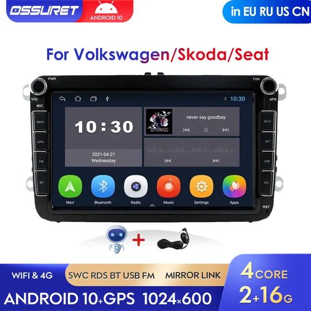 2Din Quad Core Android10 autoradio per VW Volkswagen Golf Polo Tiguan Passat SEAT Leon Skoda Octavia Caddy GPS Multimedia 1