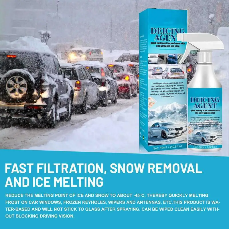 Car Windshield Deicer Car Glass Ice Melt Spray Winter Accessories Windshield Ice Removal Spray Auto Defrosting Tool for Most