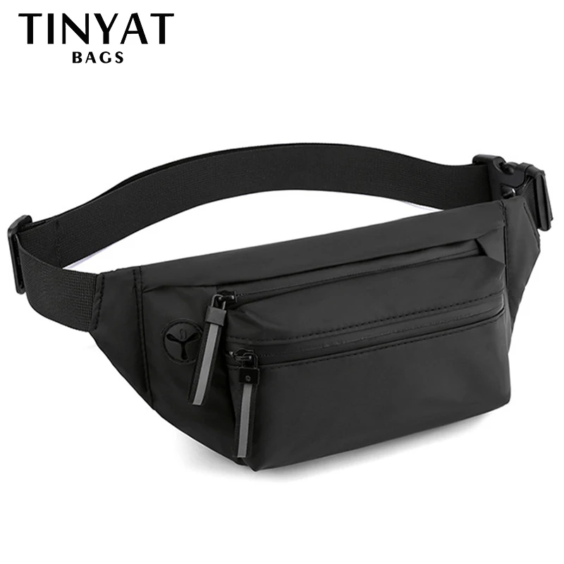 TINYAT Nylon Men's Belt Bag Pouch Travel Sports Running Male Waist Bag Large Purse Phone Fanny Pack Waterproof Bum Shoulder Bag