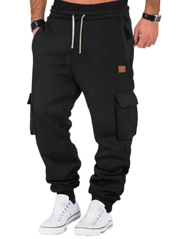 Pantaloni da uomo in cotone Multi-tasca Micro-elastico Pantaloni sportivi casual Pantaloni da fitness in pile Tenere al caldo Pantaloni cargo da uomo 1