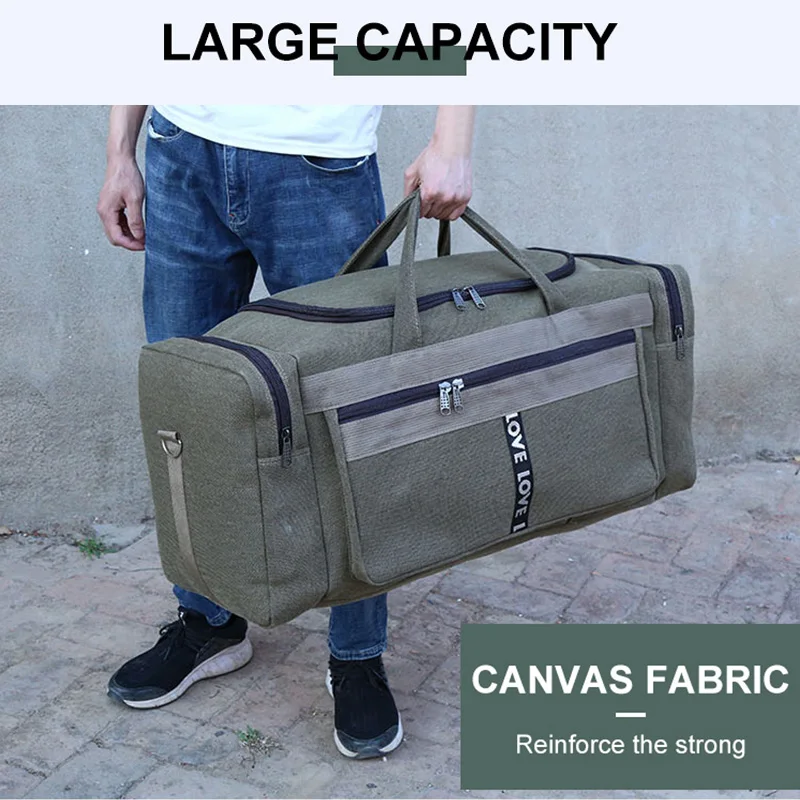 Large Canvas Travel Duffel Bag Waterproof Men's Shoulder Luggage