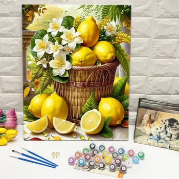 Momoart Kit de peinture pour adultes citron fruits bricolage sur toile peinture par numéros fleur Art dessin nouveautés peint à la main 1