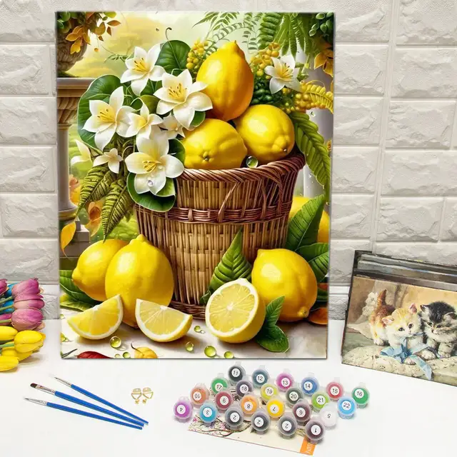 Momoart Kit de peinture pour adultes citron fruits bricolage sur toile peinture par numéros fleur Art dessin nouveautés peint à la main 1