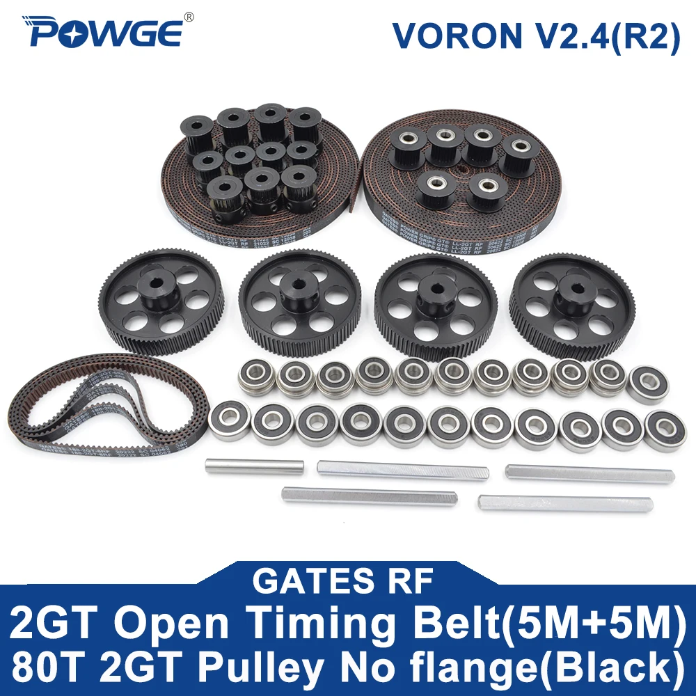VORON 2.4 R2 Motion Kit GT LL-2GT RF EPDM Timing Belt 2GT Timing Pulley 16T/20T/80T 45# Shaft F695 ABEC7 Ceramic Bearing rubber belt transmission drive belt synchronous belt