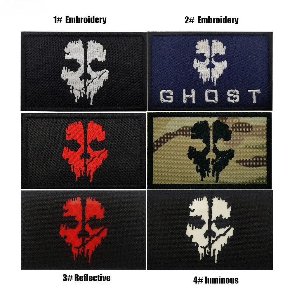 

Ghost Mask Embroidered Patch Tactical Morale Badge Cloth Accessories Backpack Jacket Sticker Hook and Loop Patches for Clothing