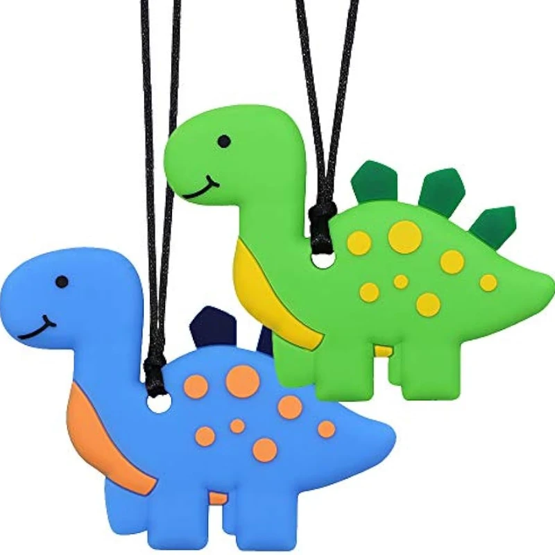Silicone Teething Toys Teething Toys 2pcs Silicone Dinosaur Chewy Toys Chew Necklaces for Sensory Kids for Boys with Autism Chewing Necklaces Anxiety Reduce