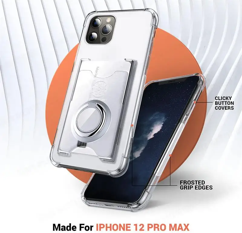 Soft Transparent Shockproof Phone Case with Magnet Ring Holder and Card Slot
