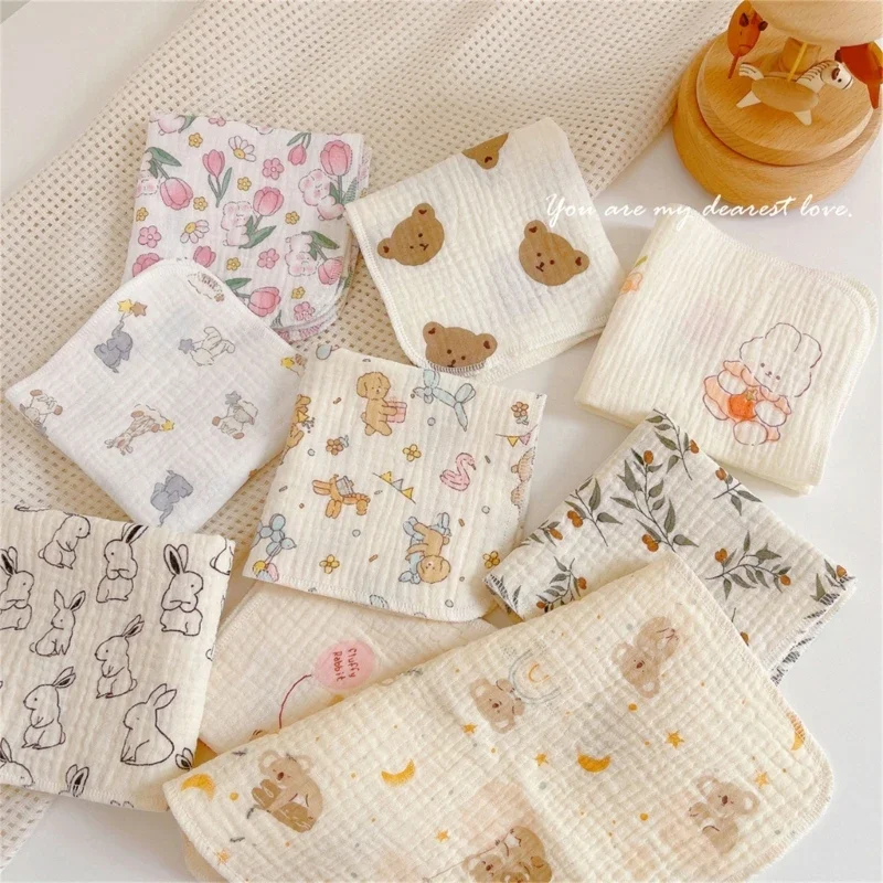Baby Washcloth with 4-layer Baby Towel Reusable Cotton Square Face Shower Bath Towel Soft Wiping Bathing Feed