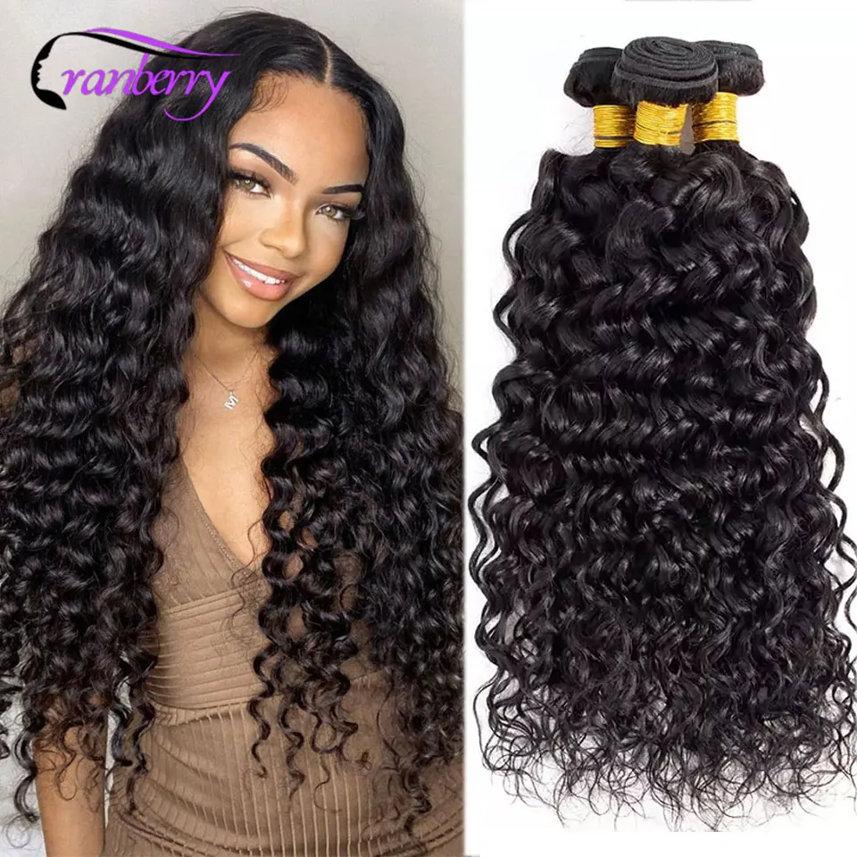 

Remy Brazilian Water Wave 3 Bundles CRANBERRY Hair 3 Bundles Deal 100% Remy Human Hair Bundles Double Weft Free Shipping