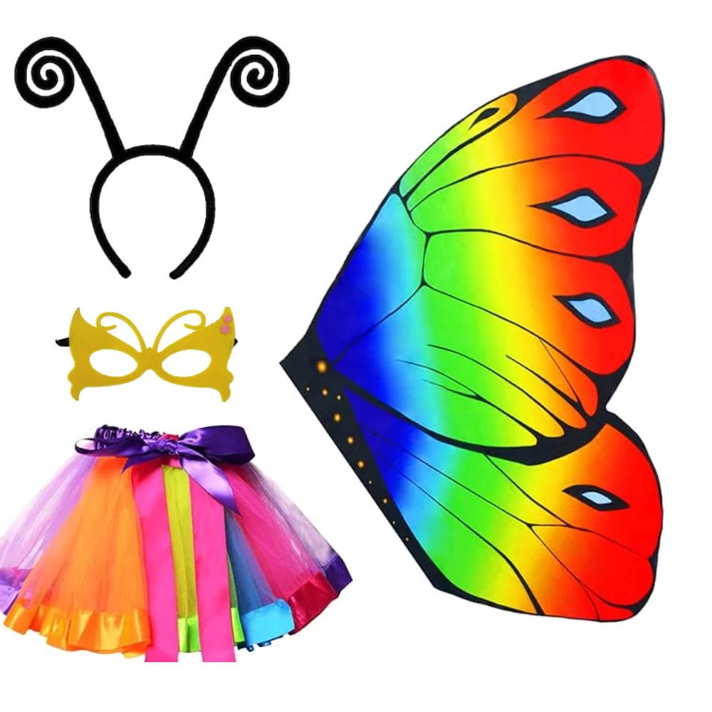 4 pieces of colorful children's and girls butterfly princess costume set stage costumes headbands masks rabbit skirts princess dress