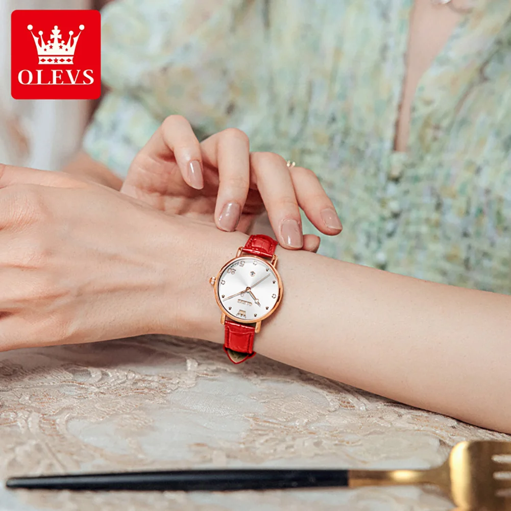 Luxury Brand Ladies Quartz Wristwatch Date Diamond Leather Strap Elegant Waterproof Watch for Women