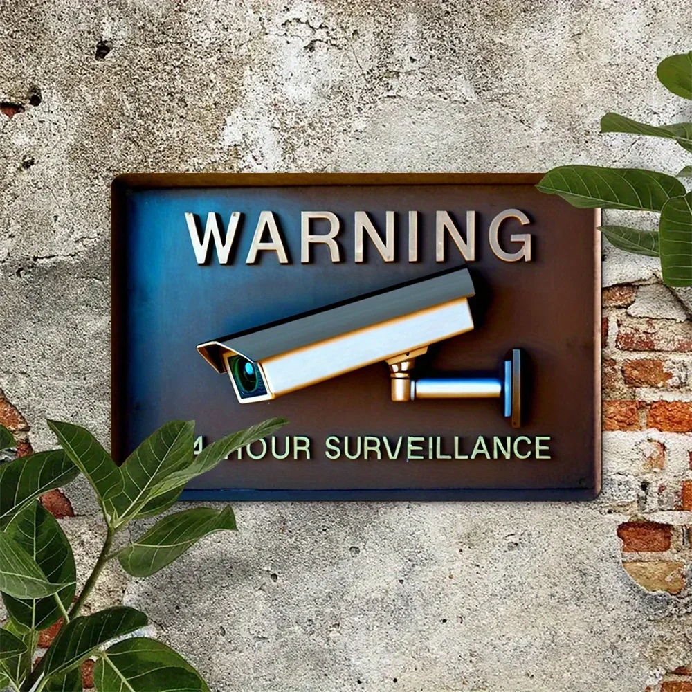 24 - Hour Surveillance Warning Sign: Aluminum Yard Sign for Home Security, Ideal for Indoor & Outdoor Use, Especially Garage
