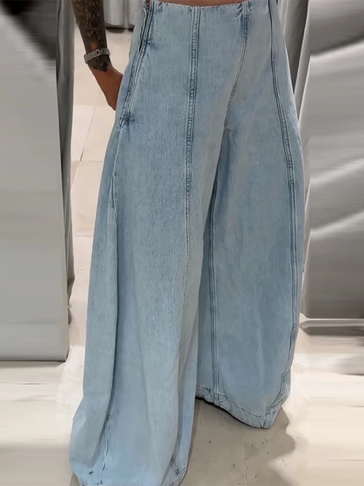Casual Women's Spliced Long Jeans Baggy High Waist Zipper Pockets Female Denim Trousers 2025 Autumn Lady Street All-match Pants 2